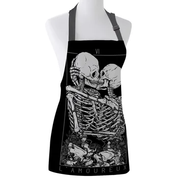 

The Lovers Skull Adjustable Apron Cooking Kitchen Restaurant Bar Chef Bib Unisex Canvas Black Aprons for Women Men Kids