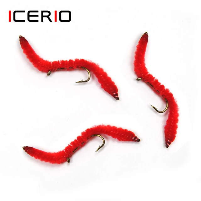 ICERIO 10PCS Red San Juan Worm Aquatic Worms Wet Nymph Trout Fly