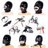 25Style Leather Hood Mask Blindfold,Open Mouth Harness Strap Dildo Ball Gag,Fetish BDSM Bondage Sex Slave Hood Couple SM Toy Kit 1