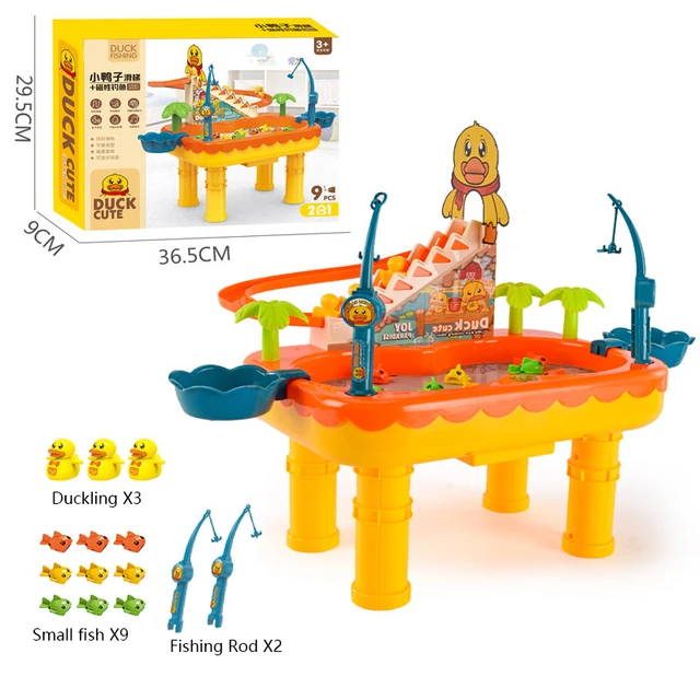 2 in1Children's Magnetic Fishing Toy Music Electric Circulation Fishing  Duck Fishing Platform Water Play Game Toys