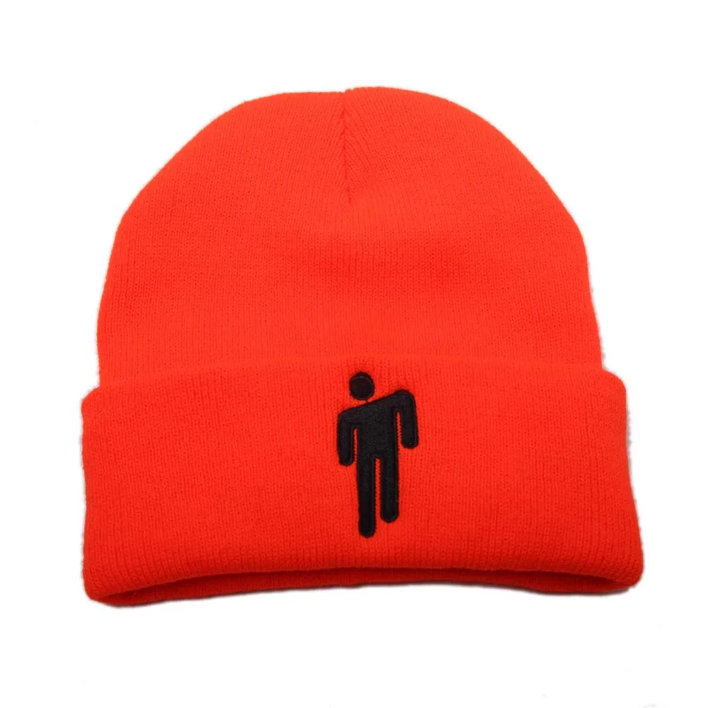 Шапка-бини с вышивкой Billie Eilish для женщин и мужчин, вязаные теплые зимние шапки для мужчин и женщин, одноцветные Повседневные шапки в стиле хип-хоп с манжетами - Цвет: Orange