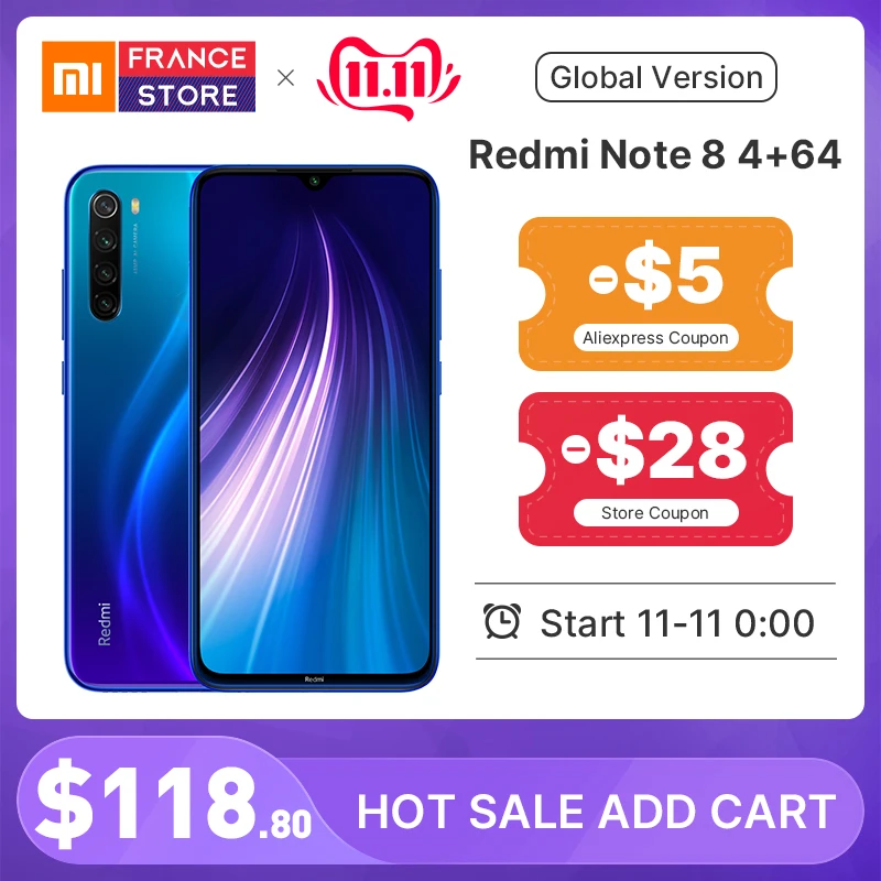 

Global Version Redmi Note 8 Xiaomi 4GB 64GB Smartphone 48MP Cameras Snapdragon 665 6.3 FHD 4000mAh 4K Video Eye Screen