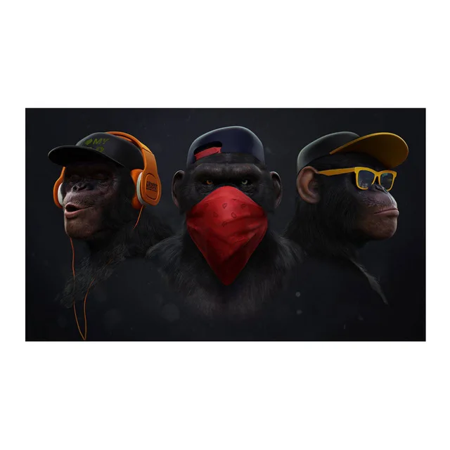 Canvas Poster 3 Monkeys Poster Cool Graffiti Street Art Canvas Painting Wall Art for Living Room Home Decor Posters and Prints JL288-13