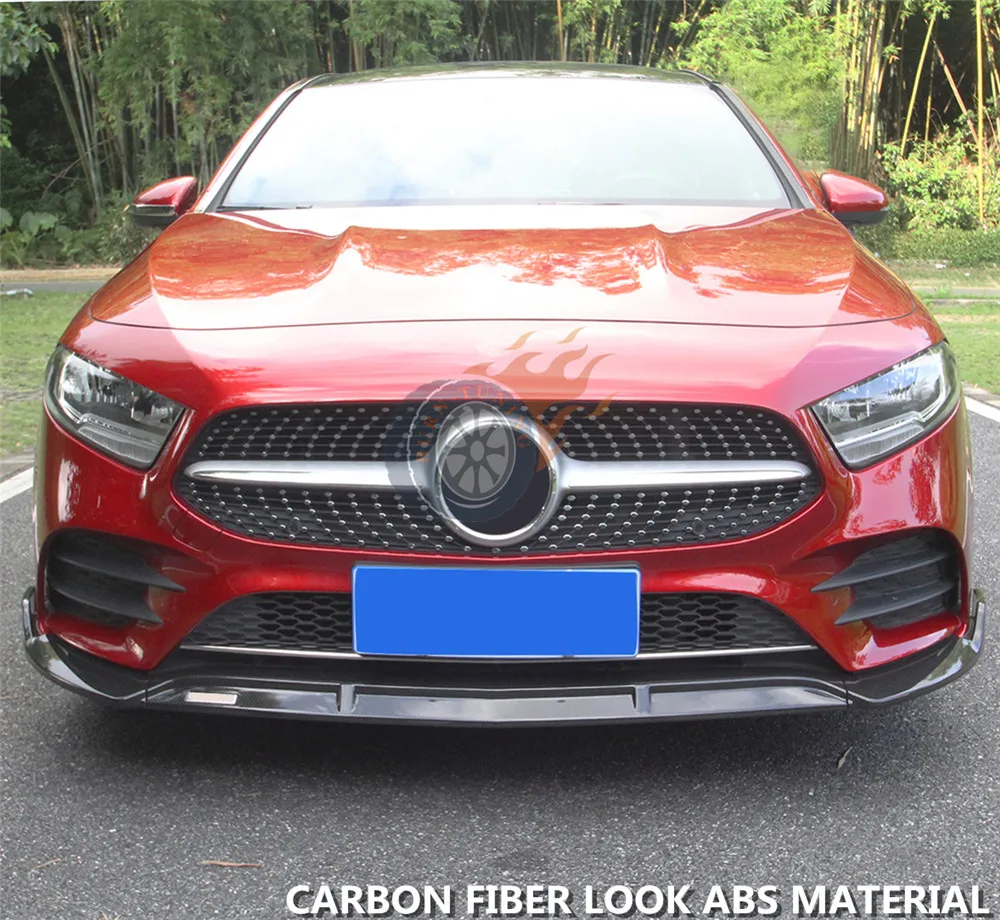 3 шт глянцевая ABS передняя губа для Mercedes A класс A180 A200 Sport Edition углеродное волокно внешний ABS Материал верхний бампер сплиттер