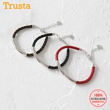 Trusta, натуральная 925 пробы, серебряный, модный, милый, ручной вязки, кожаный веревочный браслет для женщин, девушек, леди, подарок на день рождения, DS2389