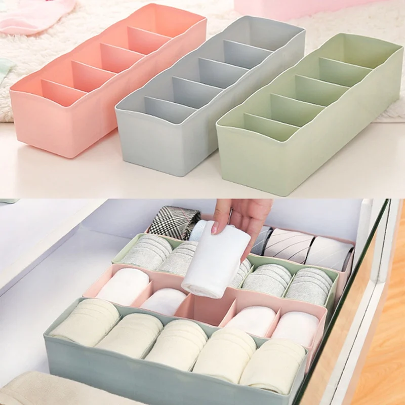 High Quality Durable 5 Cells Plastic Organizer Storage Box Tie Bra Socks Drawer Cosmetic Divider Tidy Dropshipping 26.5*8.5*7cm