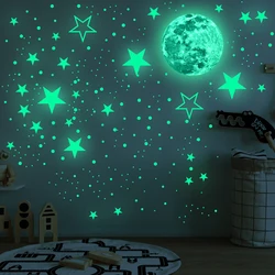 Adesivos de estrela 3d luminosa que brilha no escuro, adesivos de parede com lua para o quarto das crianças, decoração de casa, adesivo fluorescente, 435/930 peças