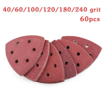 

60pcs Polisher Triangle Sandpaper 6 Hole 90x90x90mm Wood Polishing Sander Pads Woodworking Sanding Paper