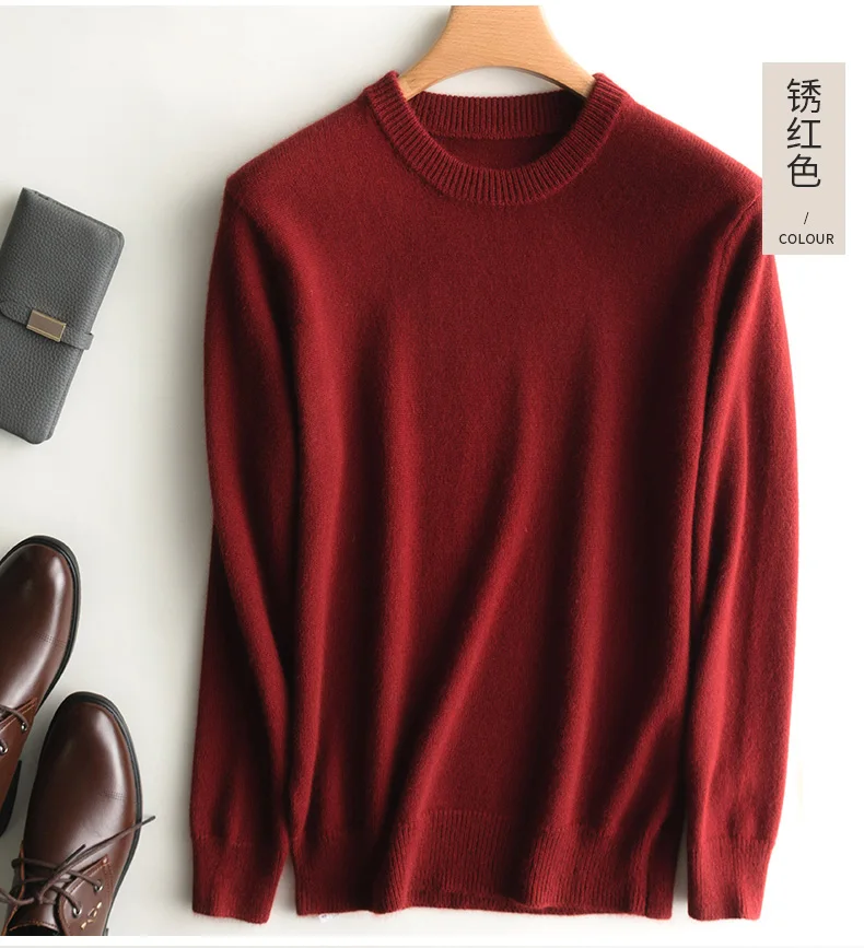 Зимний толстый мужской свитер из козьего кашемира, чистый вязаный пуловер с круглым вырезом, одежда с длинным рукавом, осенний Теплый мягкий джемпер черного цвета