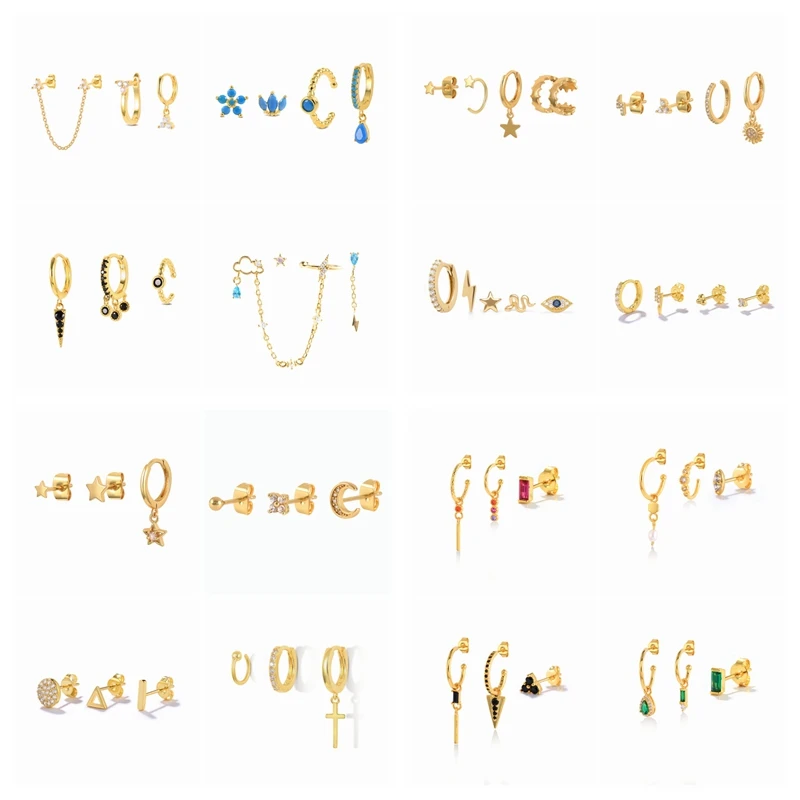 Dangle Earrings CANNER Multi-size 18K Gold Color Piercing Aretes for Women Moon Star Flower Heart Piercings Jewerly
