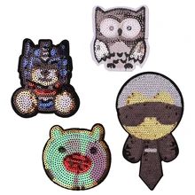 1 шт сова, голова свиньи, медведь мультфильм блесток значок железа на заплатках для одежды DIY полосатая одежда Лоскутные наклейки пользовательские значки