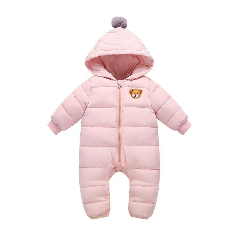 pink Зимние пальто для малышей; Одежда для новорожденных; теплая зимняя одежда с капюшоном; Комбинезоны для маленьких мальчиков и девочек; зимний комбинезон для малышей с милым медведем; парка; одежда - Цвет: pink