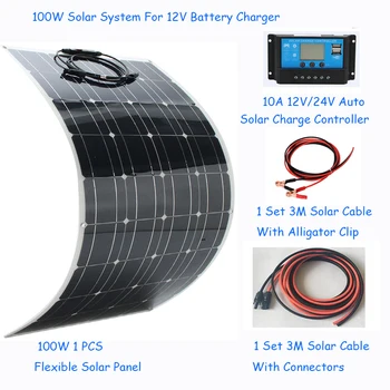 

100W Solar Panel kit 12V battery Charge 10A LCD Controller Solar Cable Caravan Boat Home RV