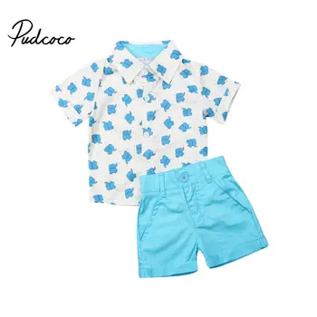 

2019 Baby Boys Clothes Set Summer Infant Elephant Print Outfits Cartoon Cotton Shirt + Denim Shorts Baby Children Clothing Set