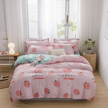 

denisroom Cartoon Strawberry bed linens cute bedding set pink duvet cover sets for girls king queen size RE71*