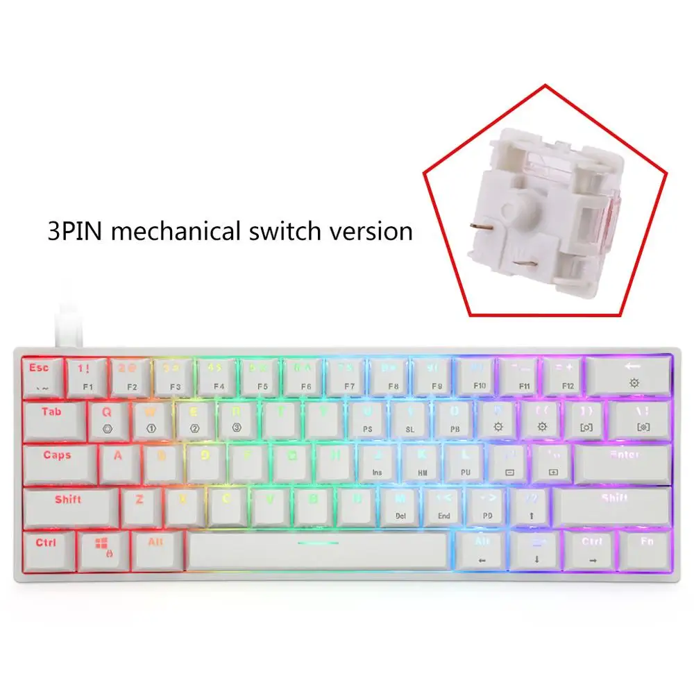 GK61 Hot Swappable Portable Mechanical Keyboard With RGB Backlit Gaming Keyboard Gateron Switches Compatible with Cheery mx Kail