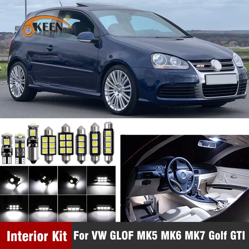 12 шт. автомобиль светодиодный лампы для VW Golf MK5 MK6 MK7 2004+ Canbus Автоматическая внутренняя светодиодная подсветка светильник комплект для Volkswagen Golf 5 6 7 2004+ купольный светильник