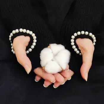 

Autumn Winter Warm Long Gloves Women DIY Pearl Gloves Stretch Solid Color Fashion Fingerless Knitted Mitten Glove Christmas Gift