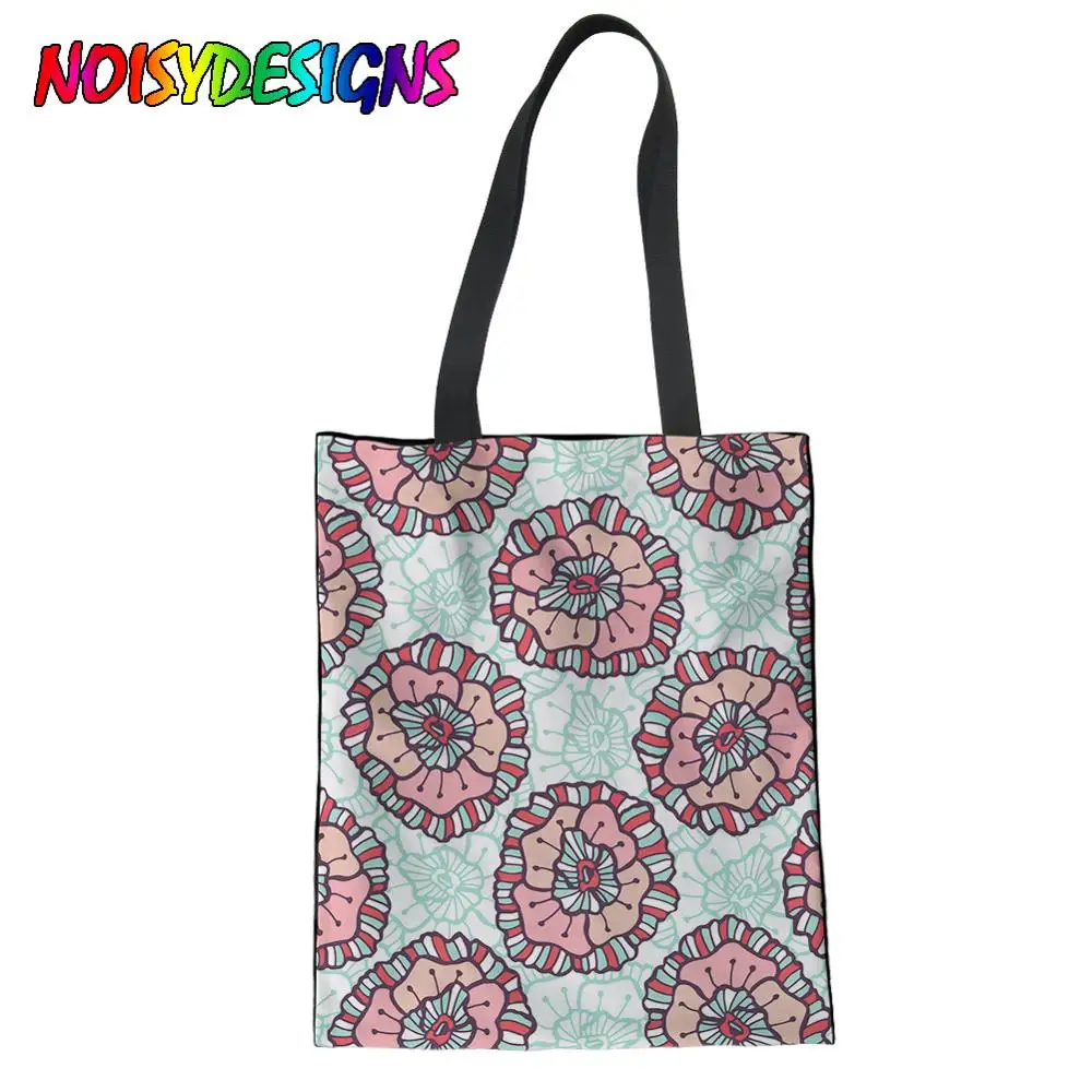 Бесшумные Дизайнерские Модные прочные женские с цветочным узором Boho хозяйственная сумка через плечо Tote Женские холщовые сумки для покупок на заказ