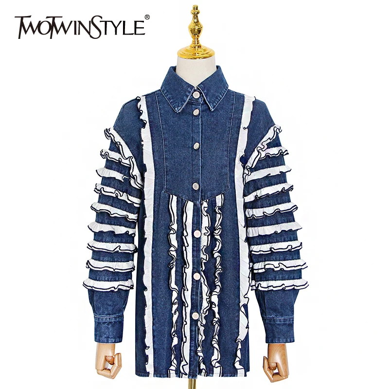 Пальто женское TWOTWINSTYLE повседневное с отложным воротником и рукавами