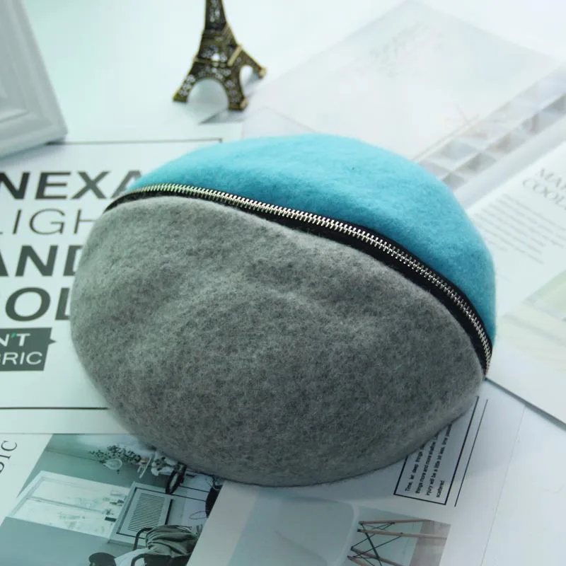 beret ladies autumn winter imitation fur warm hat wild painter cap girl hat fashion - Цвет: xuanzhiqi blue