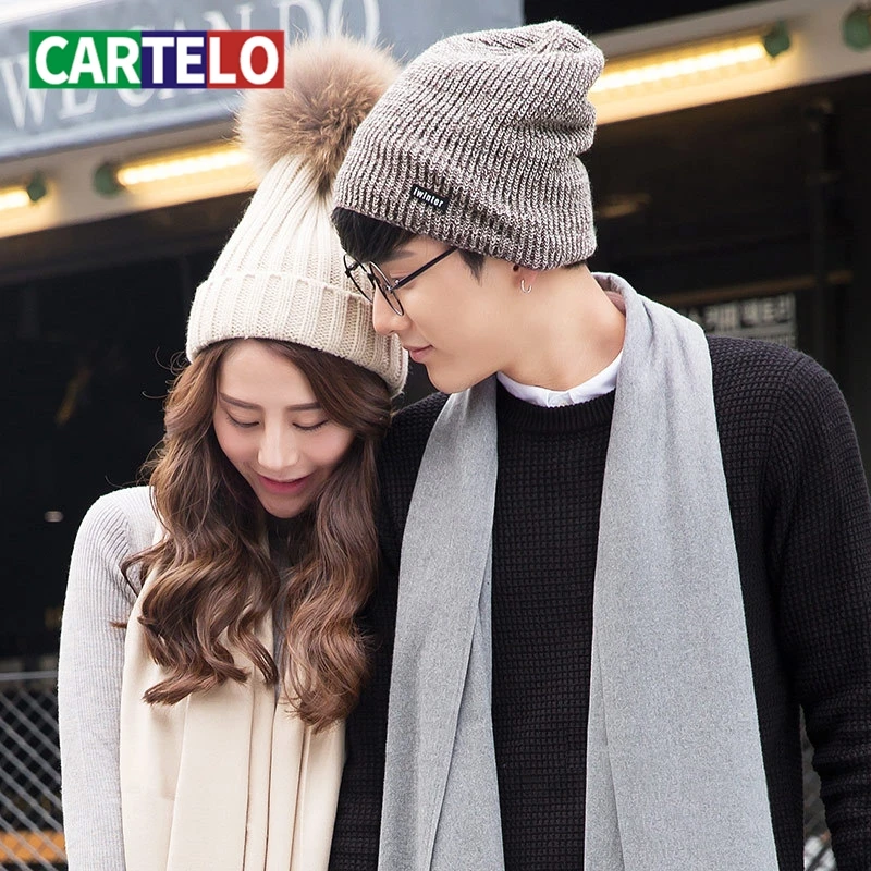 

CARTELO 2020 new autumn and winter new men's and women's knitted hats thickened plus velvet hats winter warm knitted hats
