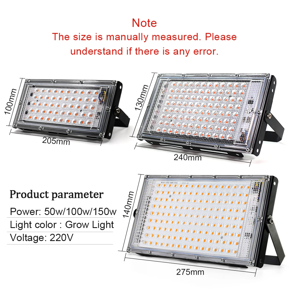 LED Grow Light LED Grow Light 50W 100W 150W AC 220V Phyto Lamp Full Spectrum LED Floodlight Indoor Plants Hydroponic Greenhouse Growth Lighting