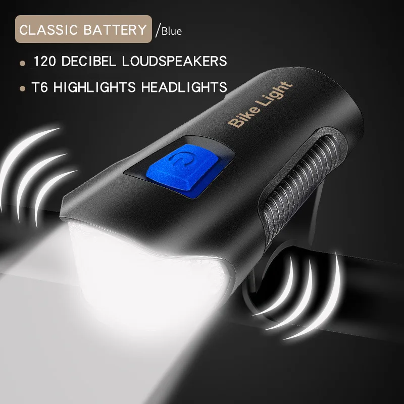 battery blue Велосипедный фонарь USB Водонепроницаемый велосипед компьютер ЖК-экран Рог фонарик цикл велосипедный Спидометр светодиодные передние фары Велоспорт фара - Цвет: battery blue