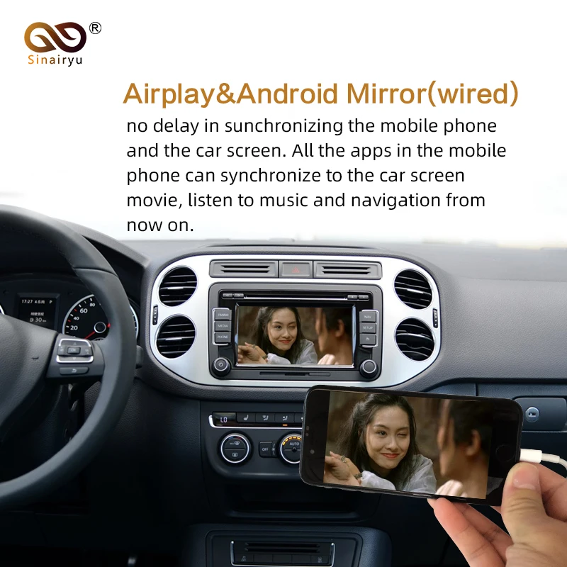 Sinairyu беспроводная Apple Carplay для Volkswagen Tiguan- обновленная Android Авто зеркальная Wifi iOS13 Автомобильная игровая камера