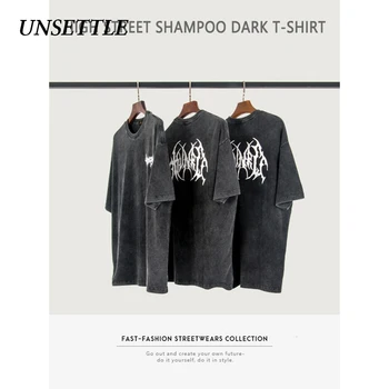 

UNSETTLE 2020 Harajuku Heavy Weight Fabric Washed T-shirts Fashion Men Hip Hop Print Gothic Streetwear tshirt Short Sleeve Tees