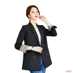 Повседневное женское приталенное пальто, свободная Офисная Женская верхняя одежда, блейзеры и куртки, черный офисный двубортный пиджак
