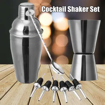 

9 pcs/set 550ml Cocktail Shaker Cocktail Making Tools Stainless Steel Clip Cup Swizzle Sticks Bartender Bars Tools