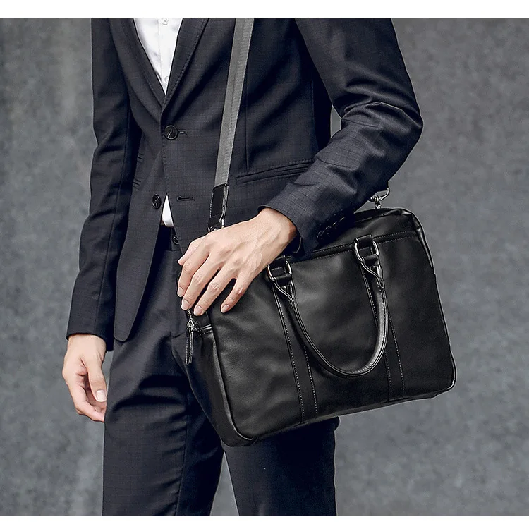 Роскошные водонепроницаемые черные мягкие кожаные сумки на плечо мужские сумки бизнес-портфель сумка для ноутбука