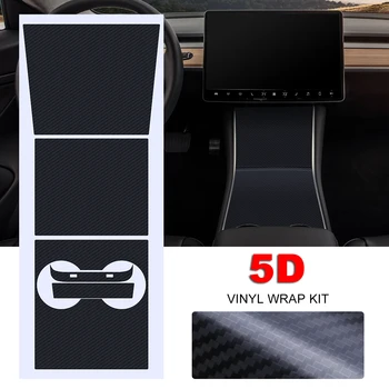 

For Tesla 1set Car Center Console Vinyl Wrap 5D Carbon Fiber Black Support Model 3 Including Cup Holder Center Top