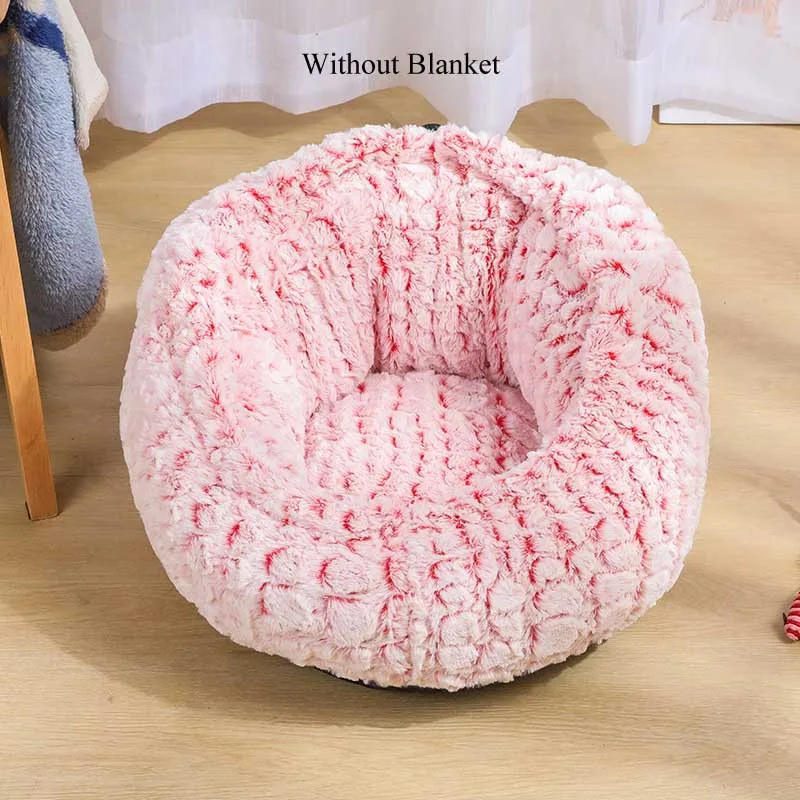 Soft Round Dog Sleeper Nest Bed House Breathable Cat Rest Lounger Sofa Puppy Pads Pets Mattress - Цвет: Red A(no blanket)