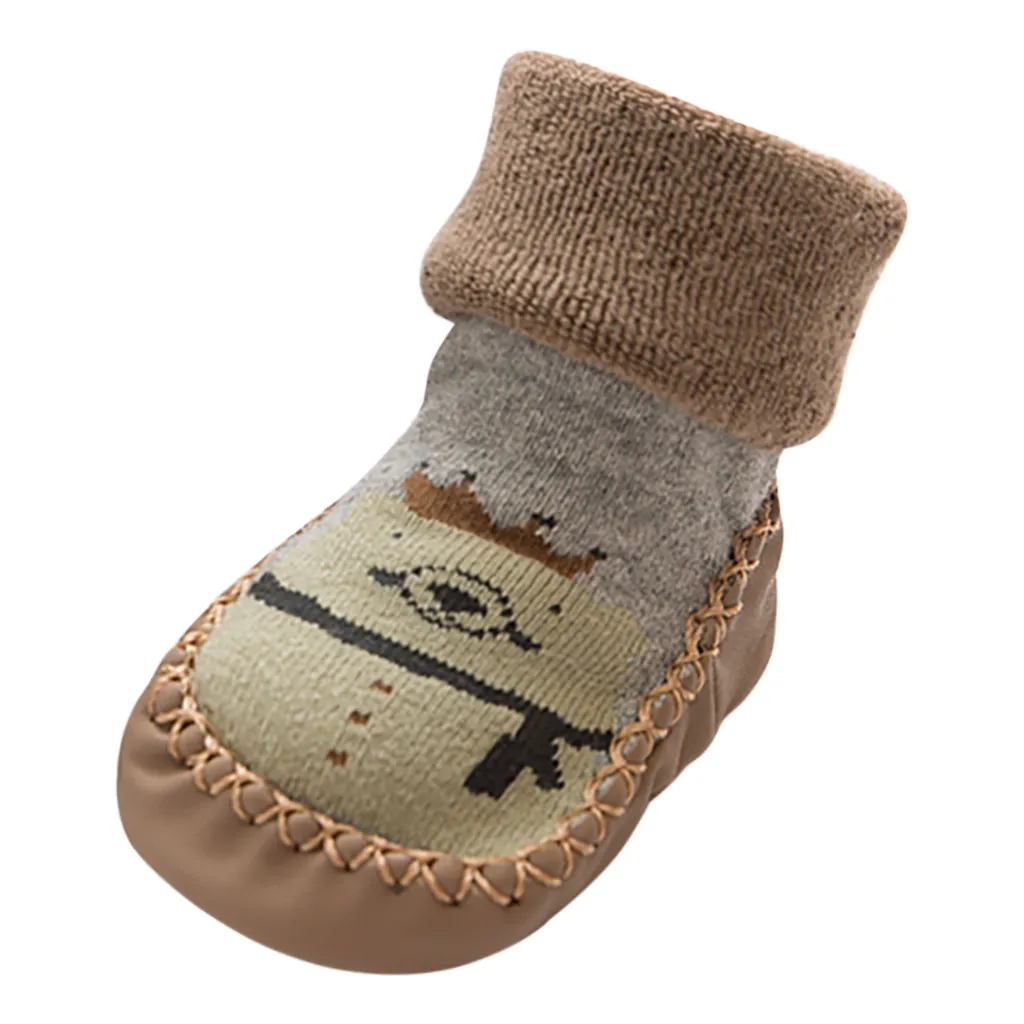 Новые милые теплые носки с героями мультфильмов для новорожденных Модные носки-тапочки для маленьких мальчиков и девочек Нескользящие носки для малышей Skarpetki Dla Niemowlaka - Цвет: Серый