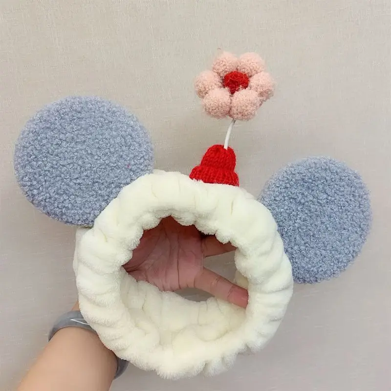 Женская повязка на голову с милыми ушками мышки, 3D Мультяшные лепестки цветов, бархатная повязка на голову, милые карамельные цвета, тюрбан, косплей, реквизит для фотосессии