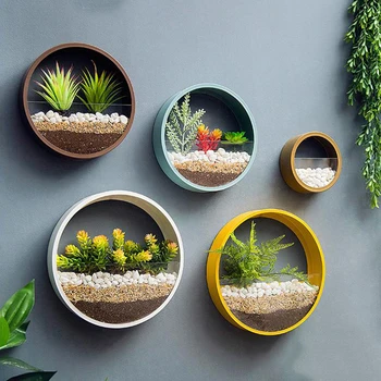 

Vase Metal Iron Art Hanging Flower Basket Round Shape Solid Color Wall Planter Decor Adornment Bonsai Creative Flower Wall Vases