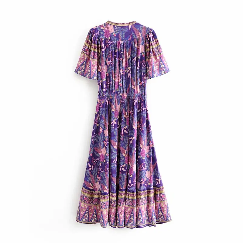 Богемное Макси-платье для девушек с v-образным вырезом и кисточками, шикарный цветочный принт, рукав «летучая мышь», Пляжное летнее платье в стиле бохо, vestidos