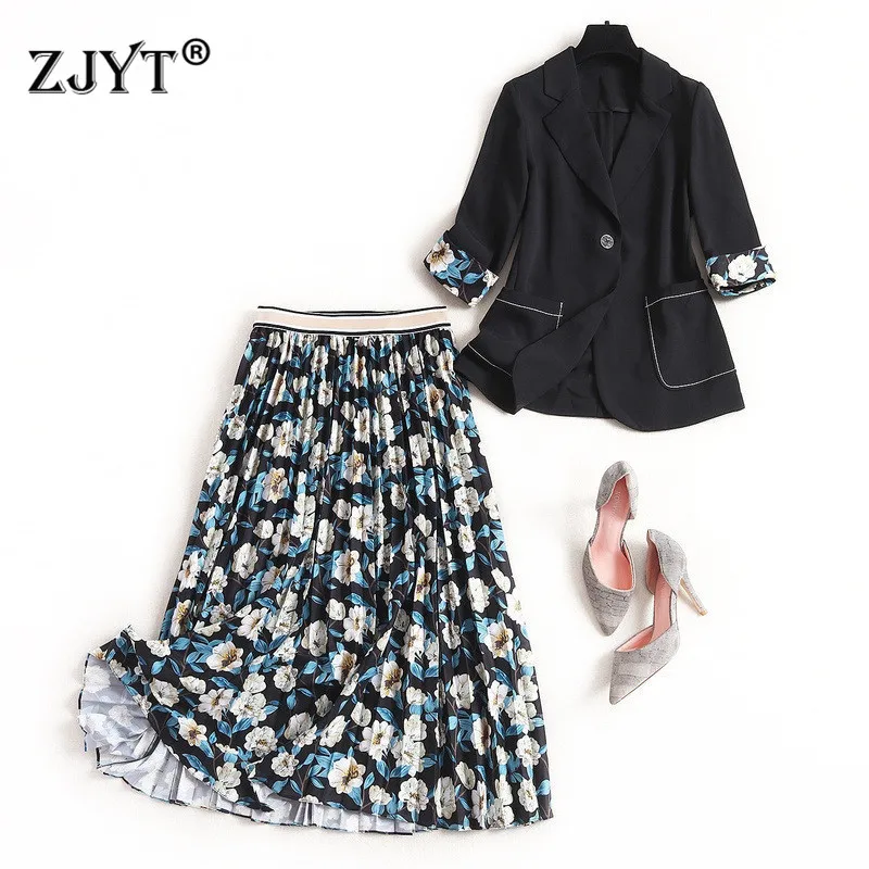 Женский офисный костюм из двух предметов пиджак с отложным воротником и принт