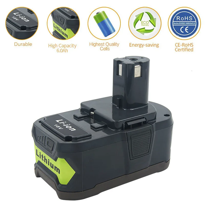 2 шт 6000 мАч 18 в Сменный аккумулятор для Ryobi 18 В литиевая батарея P102 P103 P105 P107 P108 P109 Ryobi ONE+ беспроводной инструмент