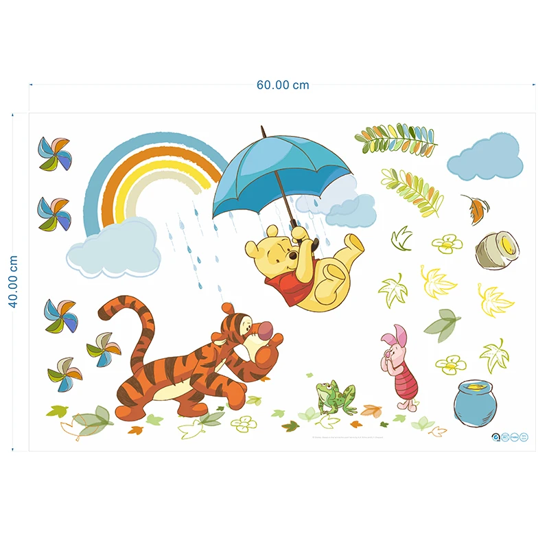 Disney winnie pooh wall decals for kids rooms home decorations 40*60cm animals zoo wall stickers pvc mural art DIY posters