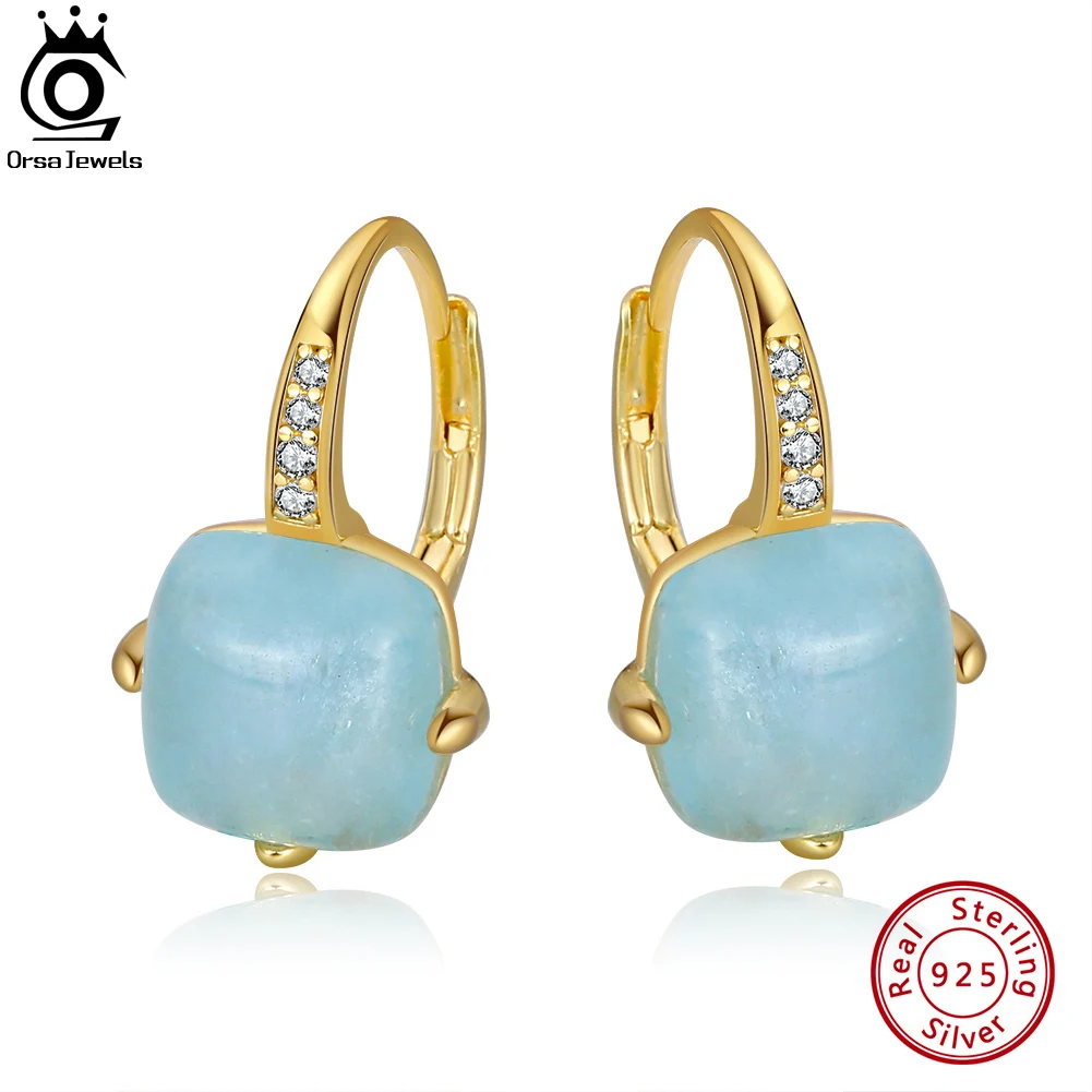 

ORSA JEWELS Dainty Female Drop Earrings 925 Silver Genuine Natural Cushion Cut Aquamarine Wedding Jewelry Gift for Brides GME09