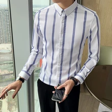 UYUK2019 осень и зима новая мода свободные тонкие с длинными рукавами полосатые однобортные лацканы мужская рубашка мужская Chemise Homme