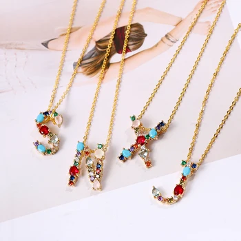 

1PC 26 Alphabet Letters Initial Pendant Necklace Multicolor CZ Crystal DIY Name Luxury Gifts Fashion Women Jewelry Accessories