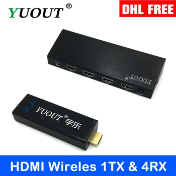 

YUOUT HDMI wireless transmission HDMI splitter 1x4 1TX + 4RX 30M Support 1080p 3D HDMI wireless extender 1X4