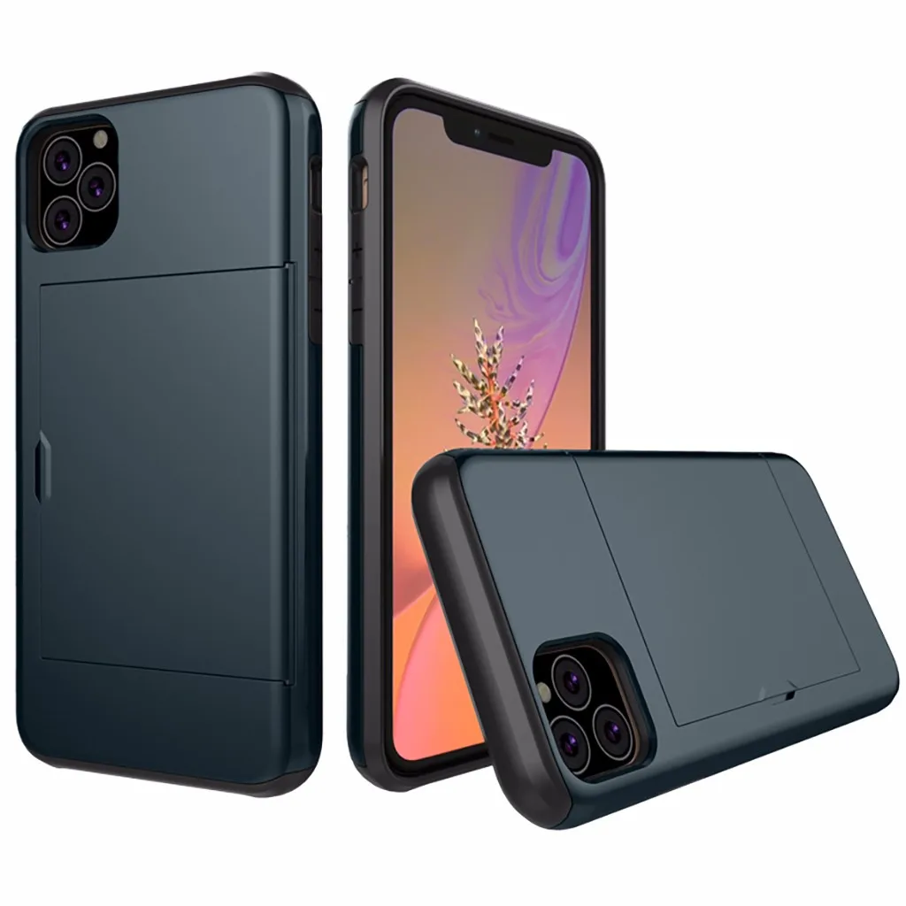Чехол для телефона Mosunx с бумажником для iPhone 11, 6,1 дюймов, новинка, чехол с отделением для кредитных карт, амортизирующий чехол из ТПУ, внутренний внешний вид - Цвет: Темно-синий