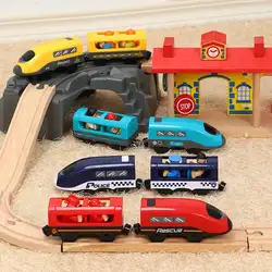 Электрический игрушечный поезд набор голосового вещания звук детская игрушка поезд совместимый деревянный трек безопасности пластиковый