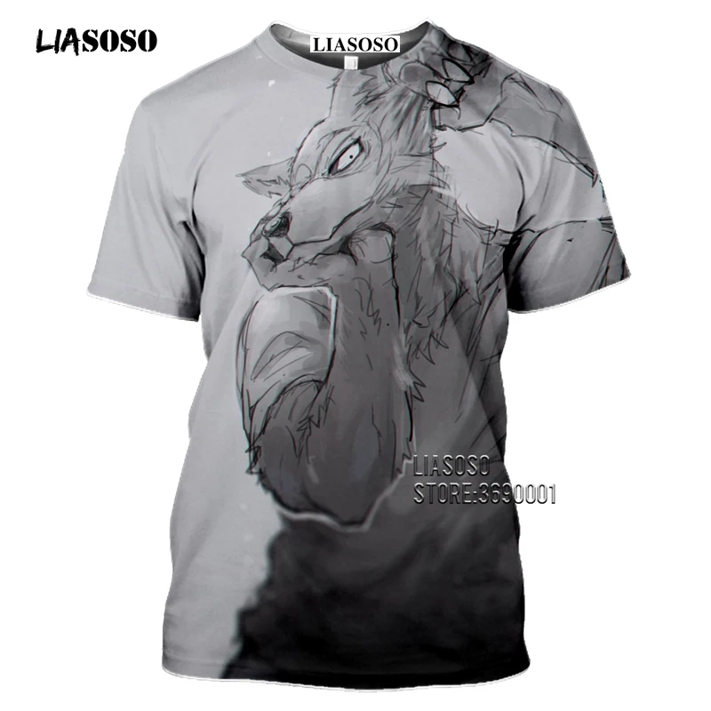 LIASOSO 3D Print Japan Anime BEASTARS Men's T-shirt legoshi Haru Louis Tshirt Women Casual Shirt Cartoon Wolf Rabbit Fitness Top (10)