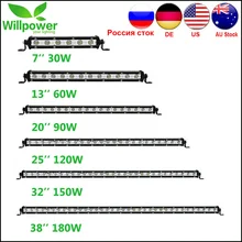 Однорядный прямой тонкий светодиодный светильник " 13" 2" 25" 3" 38" 60 Вт 90 Вт 120 Вт 150 Вт 180 Вт для внедорожников ATV внедорожный 4X4 светодиодный светильник